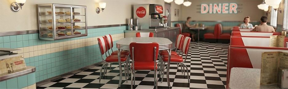 Retro dinette sets in classic diner styles with chrome tables and colorful chairs Source